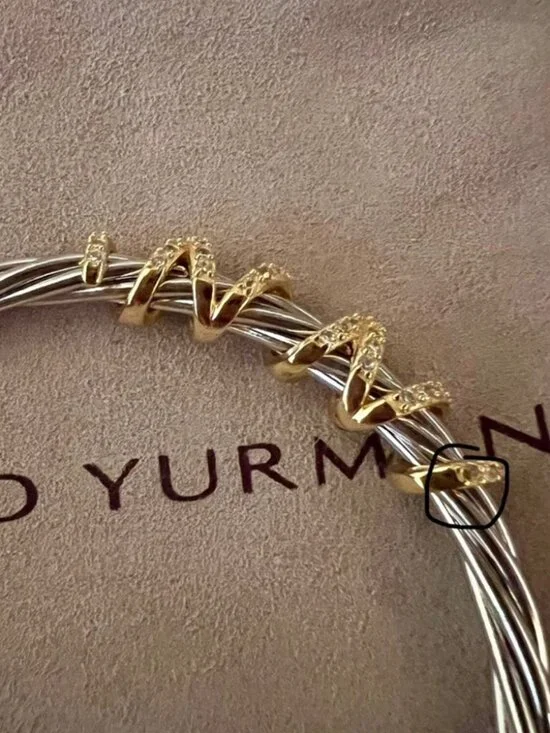 David Yurman Twisted Silver Bracelet with Gold Accents 4mm - Picture 4 of 5